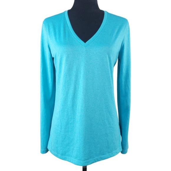 Nike Woman’s Dri Fit light blue regular fit long sleeve v-neck workout shirt M - Picture 1 of 9